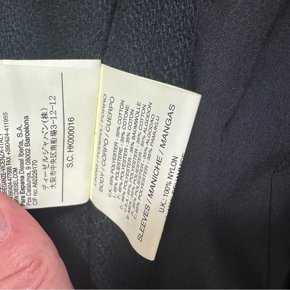 Diesel Wittor Trim‎ Fit Black Peacoat Coat Double Breasted Black Mens small H - Picture 12 of 13